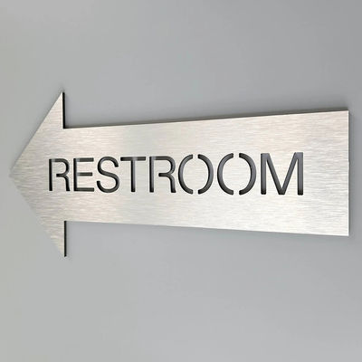 Restaurant Custom Reflective Sign Metal Restroom With Arrow Way Finding